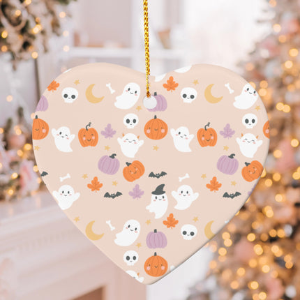 Cute Halloween Name Pattern Ceramic Heart Ornament