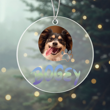Pet Photo With Name In Gradient Finish Acrylic Circle Ornament