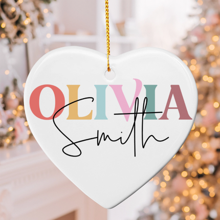 Colorful Name Ceramic Heart Ornament