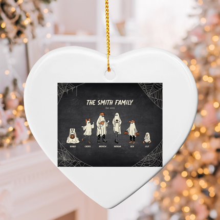 Ghost Family Portrait Ceramic Heart Ornament