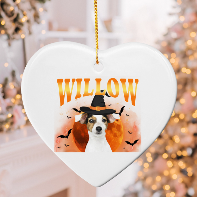 Halloween Bootleg Pet Portrait Ceramic Heart Ornament
