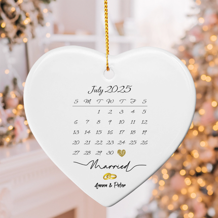 Married Calendar Ceramic Heart Ornament