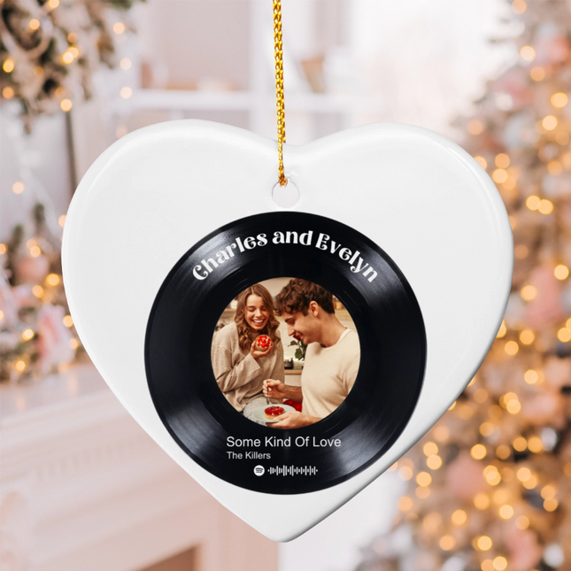 Music Player Vinyl Record Spotify Ceramic Heart Ornament
