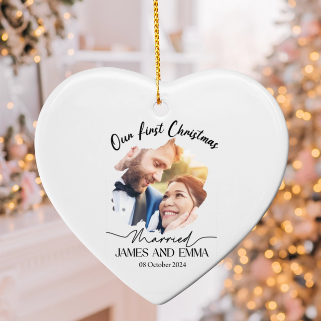 Our First Christmas Married Ceramic Heart Ornament