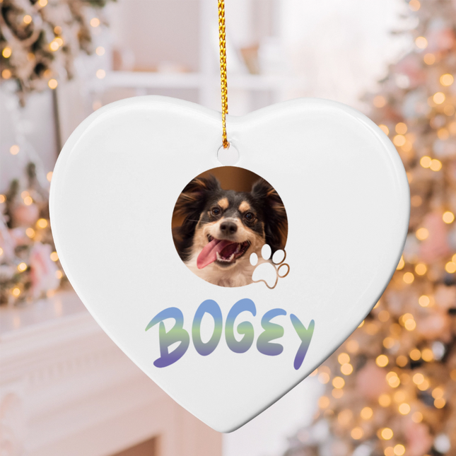 Pet Photo with name in Gradient Finish Ceramic Heart Ornament