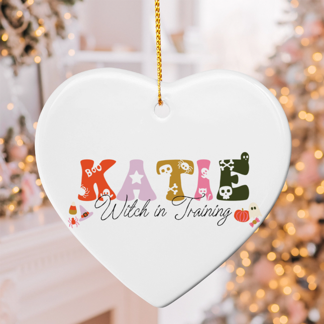 Spooky Cute Name Ceramic Heart Ornament