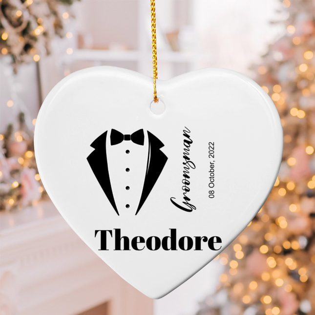 Wedding day - Bridesmaid or groomsman Ceramic Heart Ornament