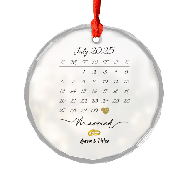 Married Calendar Glass Ornament