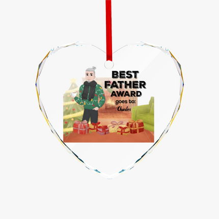 Best Father Award Heart-shaped Glass Ornament