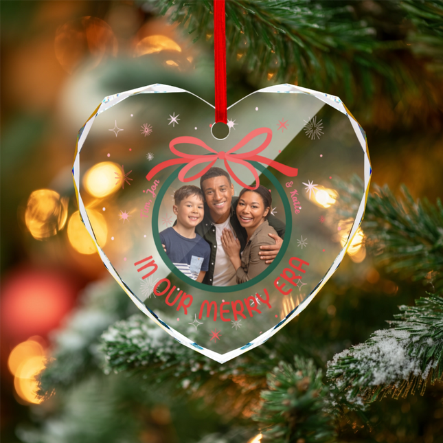 Christmas Bow Heart-shaped Glass Ornament