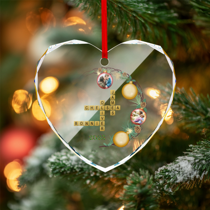 Christmas Crossword Heart-shaped Glass Ornament