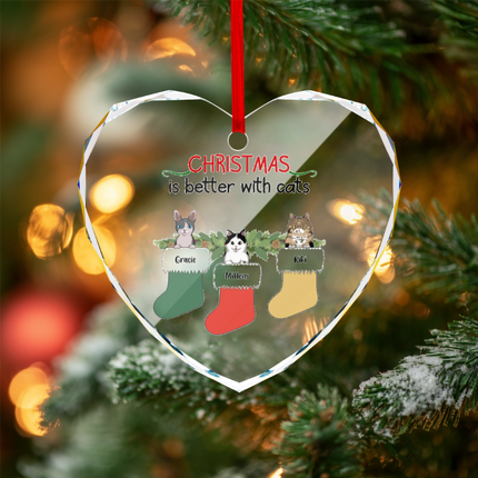 Christmas Is Better With Cats Heart-shaped Glass Ornament
