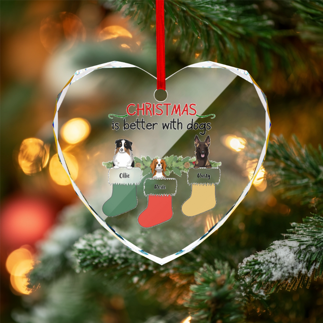Christmas Is Better With Dogs Heart-shaped Glass Ornament