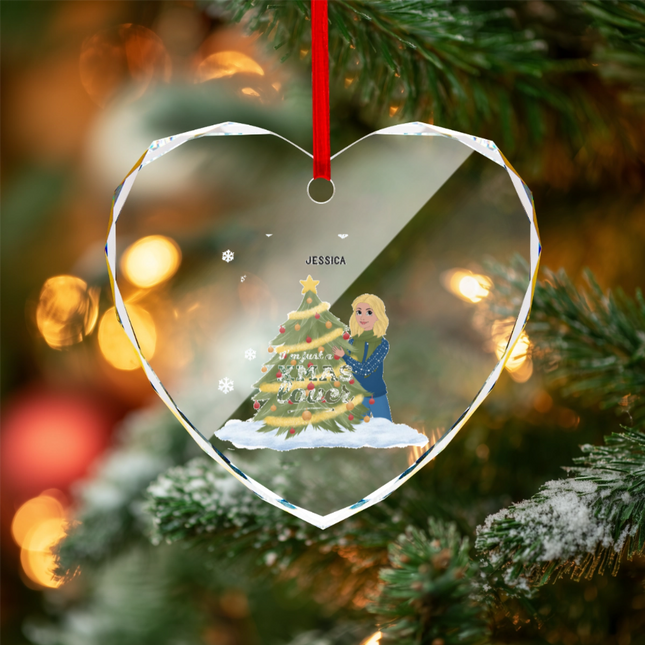 I'm Just A Christmas Lover Heart Heart-shaped Glass Ornament