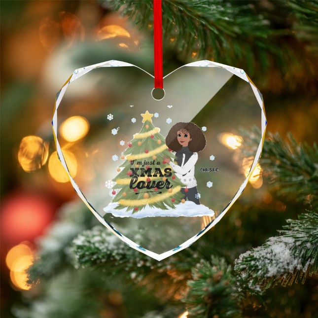 I'm Just A Christmas Lover Heart-shaped Glass Ornament