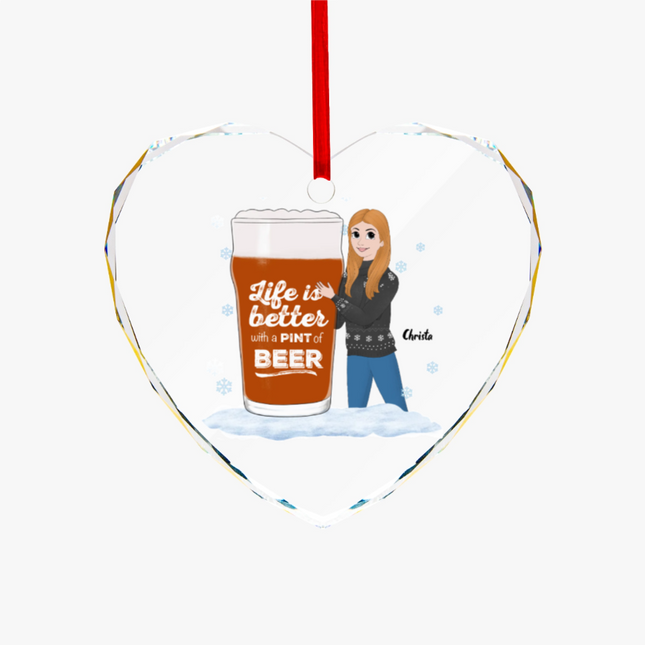 Life Is Better With A Pint Of Beer Heart-shaped Glass Ornament