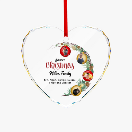Merry Christmas Heart-shaped Glass Ornament