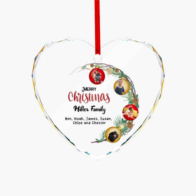 Merry Christmas Heart-shaped Glass Ornament