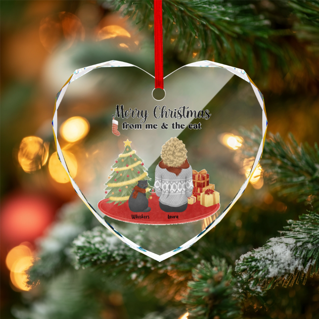 Merry Christmas From Me & The Cats Heart-shaped Glass Ornament