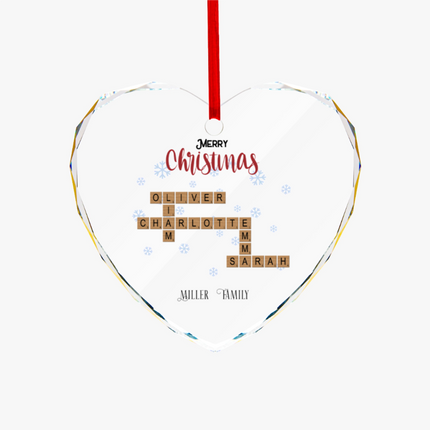 Merry Christmas Heart-shaped Glass Ornament