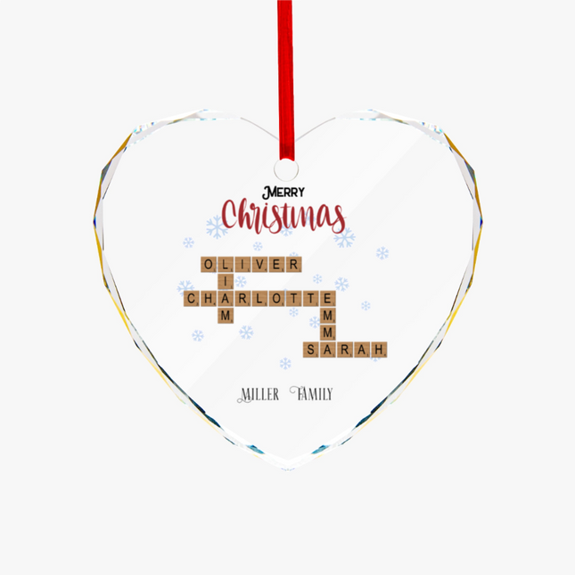 Merry Christmas Heart-shaped Glass Ornament