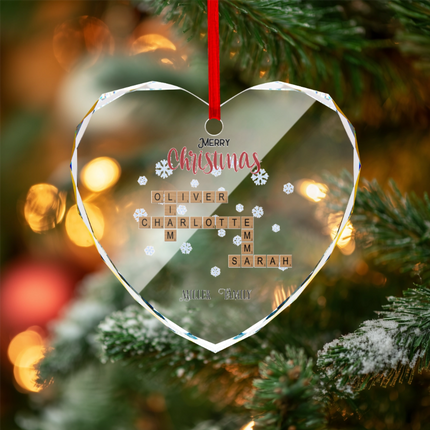 Merry Christmas Heart-shaped Glass Ornament