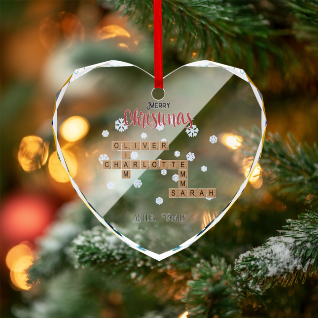 Merry Christmas Heart-shaped Glass Ornament