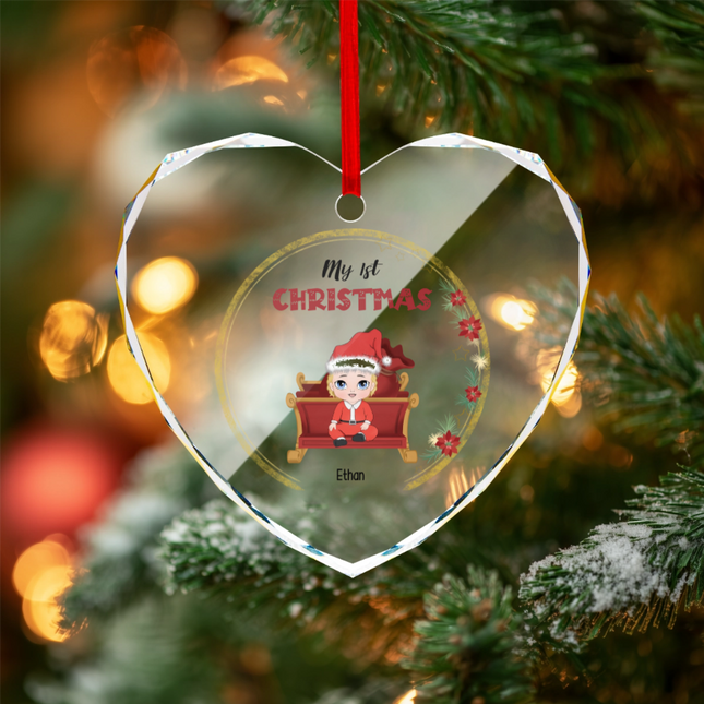 My 1st Christmas Heart-shaped Glass Ornament
