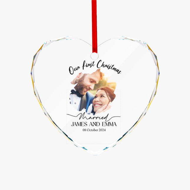 Our First Christmas Married Heart-shaped Glass Ornament