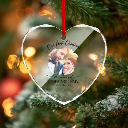 Our First Christmas Married Heart-shaped Glass Ornament