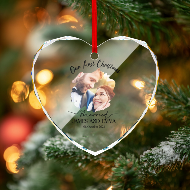 Our First Christmas Married Heart-shaped Glass Ornament