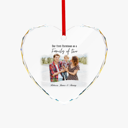 Our First Christmas As A Family Heart-shaped Glass Ornament