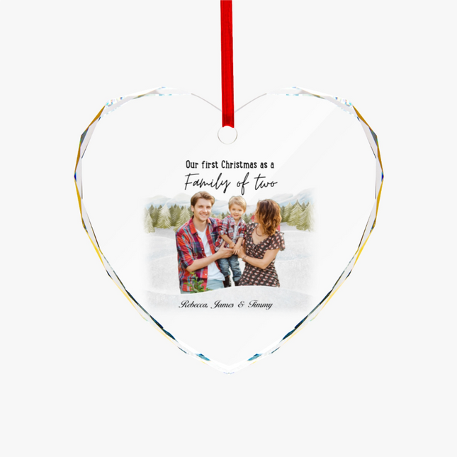 Our First Christmas As A Family Heart-shaped Glass Ornament