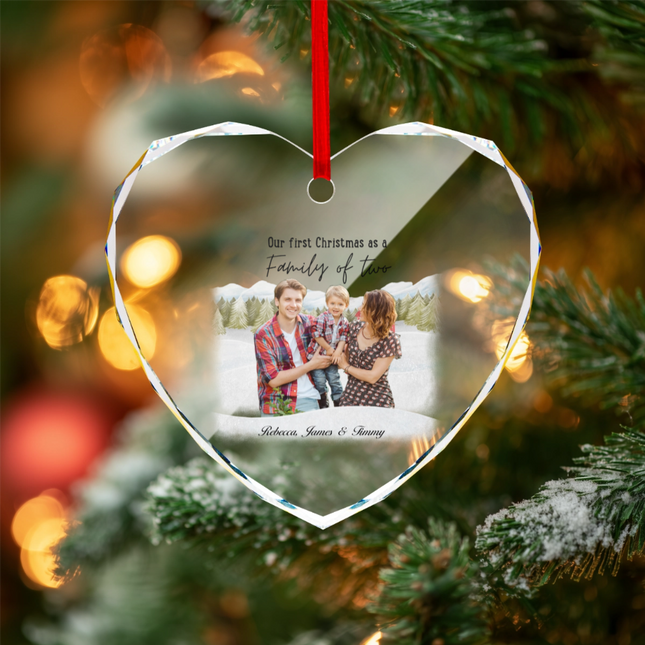 Our First Christmas As A Family Heart-shaped Glass Ornament