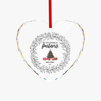Our First Christmas As Partners Heart-shaped Glass Ornament