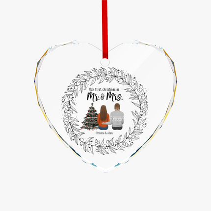 Our First Christmas As Partners Heart-shaped Glass Ornament