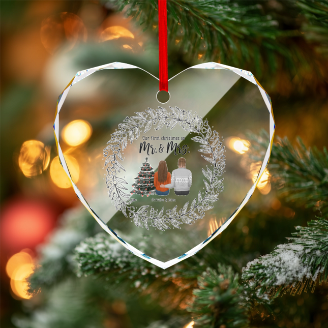 Our First Christmas As Partners Heart-shaped Glass Ornament