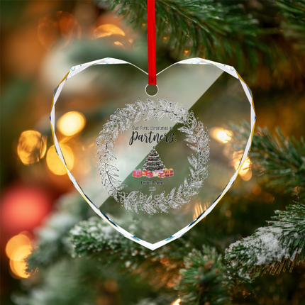 Our First Christmas As Partners Heart-shaped Glass Ornament