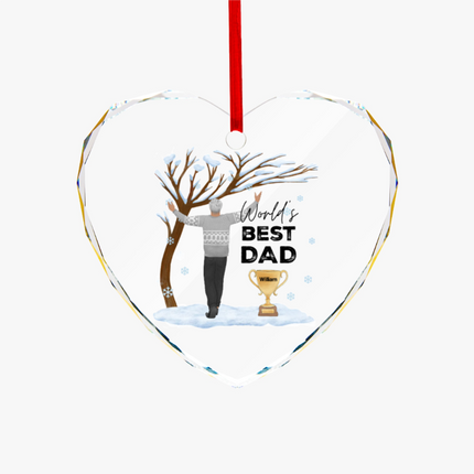 World's Best Dad Heart-shaped Glass Ornament