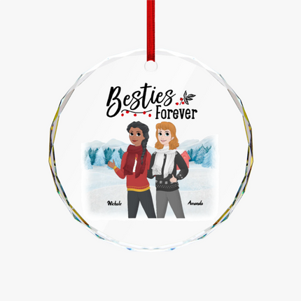 Besties Forever Round Glass Ornament