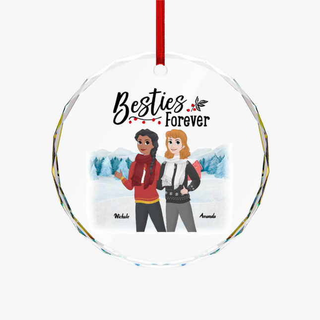 Besties Forever Round Glass Ornament