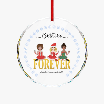 Besties Forever Round Glass Ornament