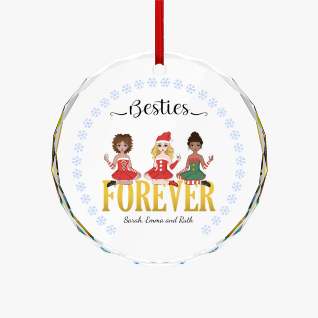 Besties Forever Round Glass Ornament