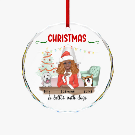 Christmas Is Better With A Dog Round Glass Ornament