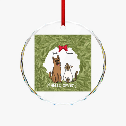 Hello Xmas Round Glass Ornament