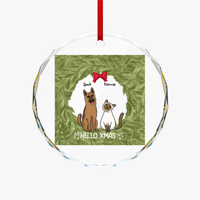 Hello Xmas Round Glass Ornament