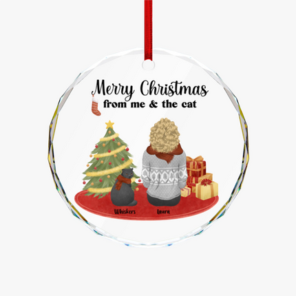 Merry Christmas Rrom Me & The Cats Round Glass Ornament