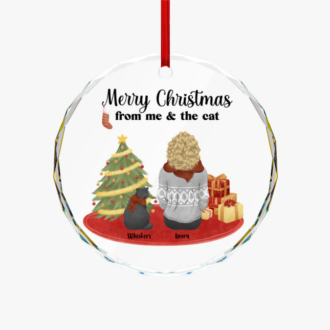 Merry Christmas Rrom Me & The Cats Round Glass Ornament