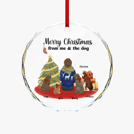 Merry Christmas From Me & The Dogs Round Glass Ornament