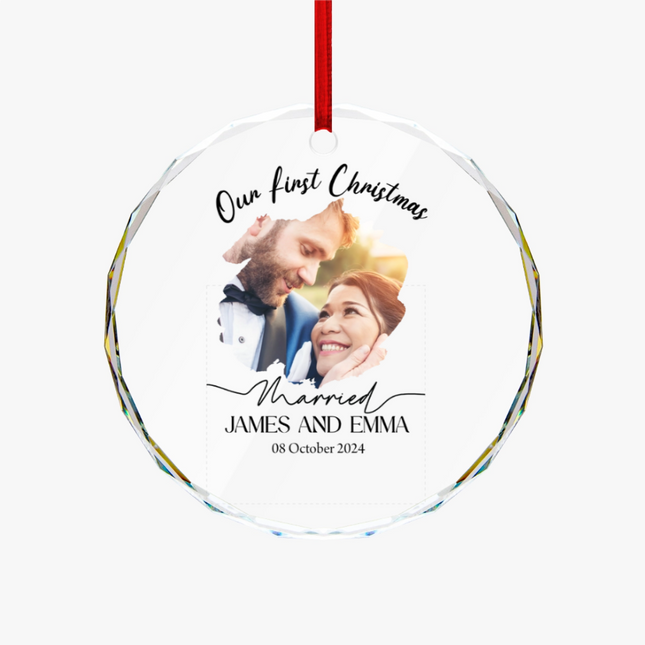 Our First Christmas Married Round Glass Ornament